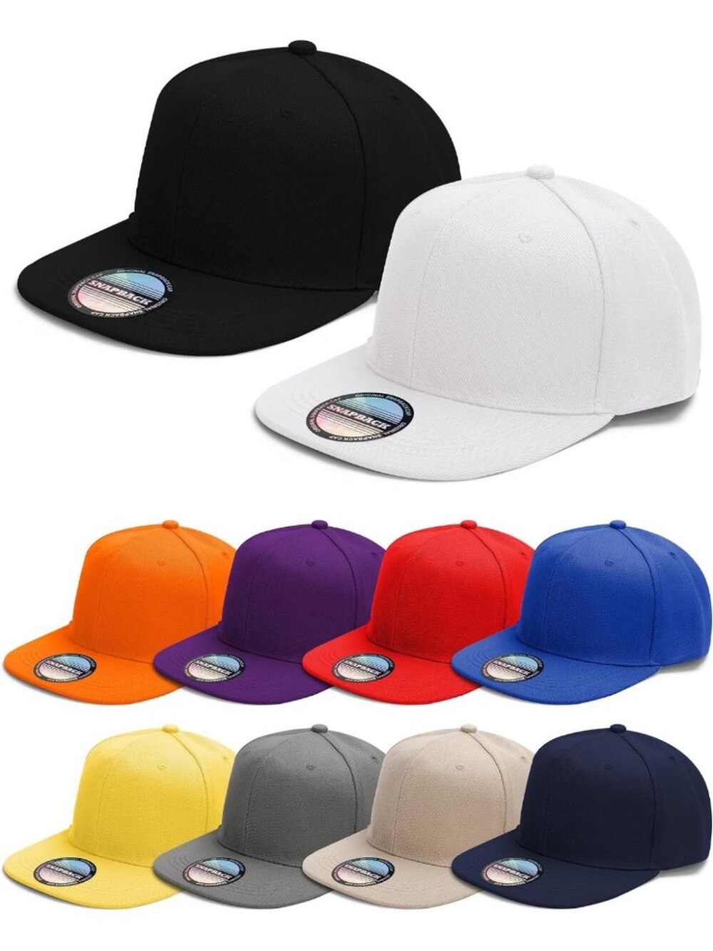 10 Pack Blank Flat Brim Snapback Hats for Men - Stylish Baseball Caps Bulk Set